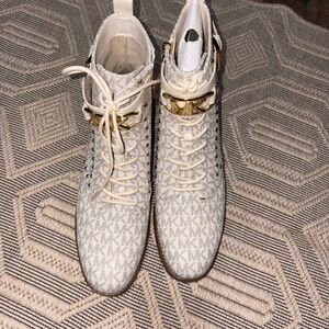 Michael Kors Women's White and Gold Logo Sneakers